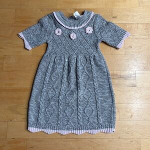 Little Lass Easter Dress Gray Pink Flowers Trim Knit Quality Size 6